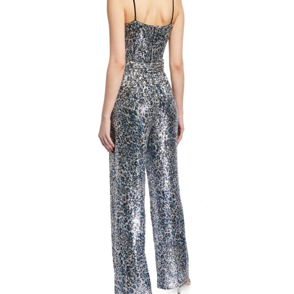 Black Halo Bracy Leopard Print Sequin Jumpsuit 10, 12 - Picture 2 of 3